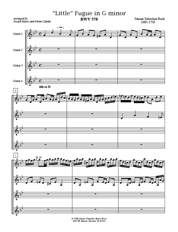 Score of Little Fugue in G minor