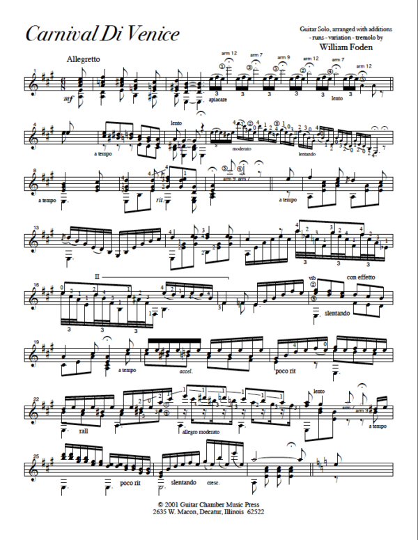 Score of Carnival Di Venice