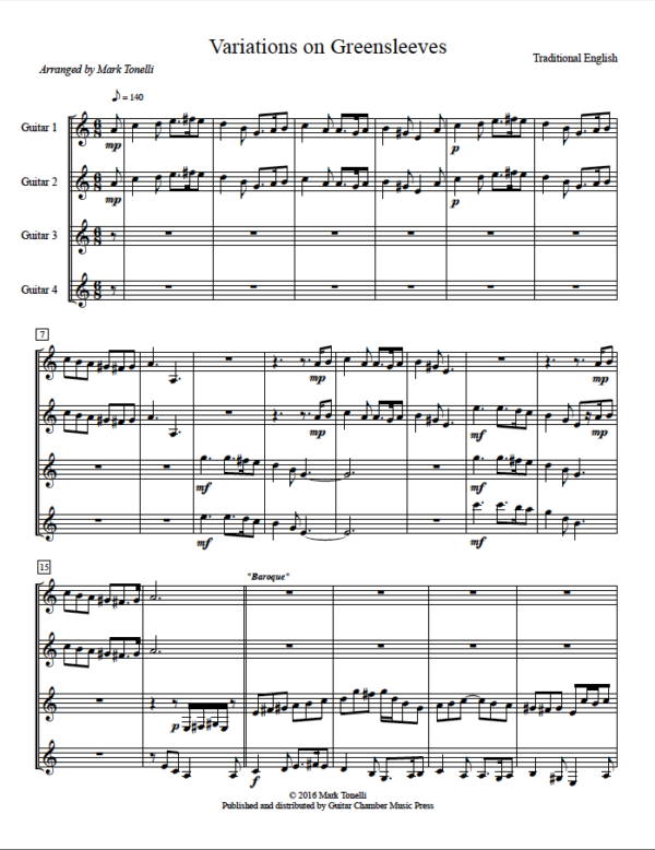 Score of Variations on Greensleeves