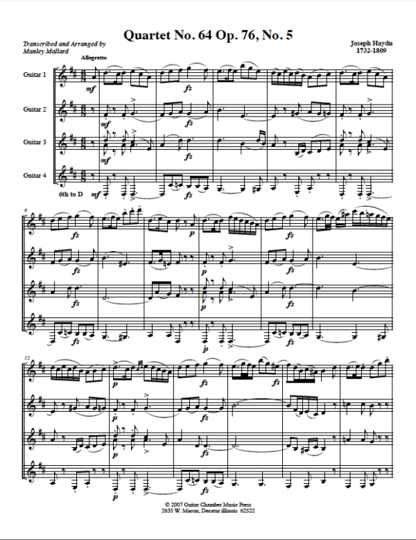 Score of Quartet No. 64 Op. 76 No. 5