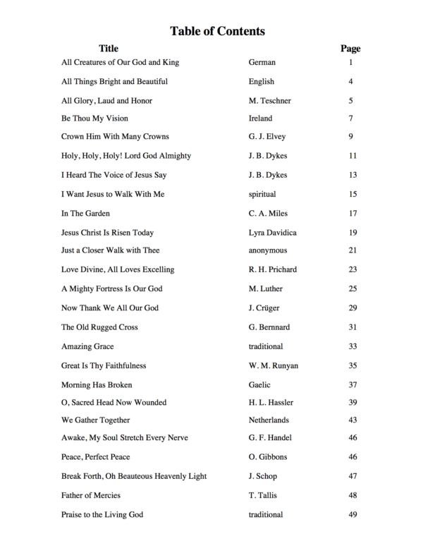 Hymns Table of Contents