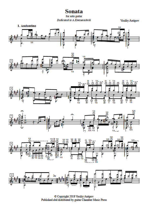 Score of Sonata for Solo Guitar