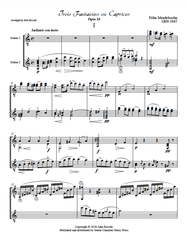 Score of Trois Fantaisies ou Caprices