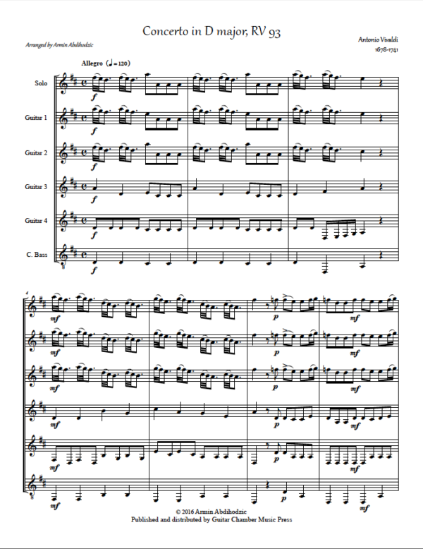 Score of Concerto in D major RV 93