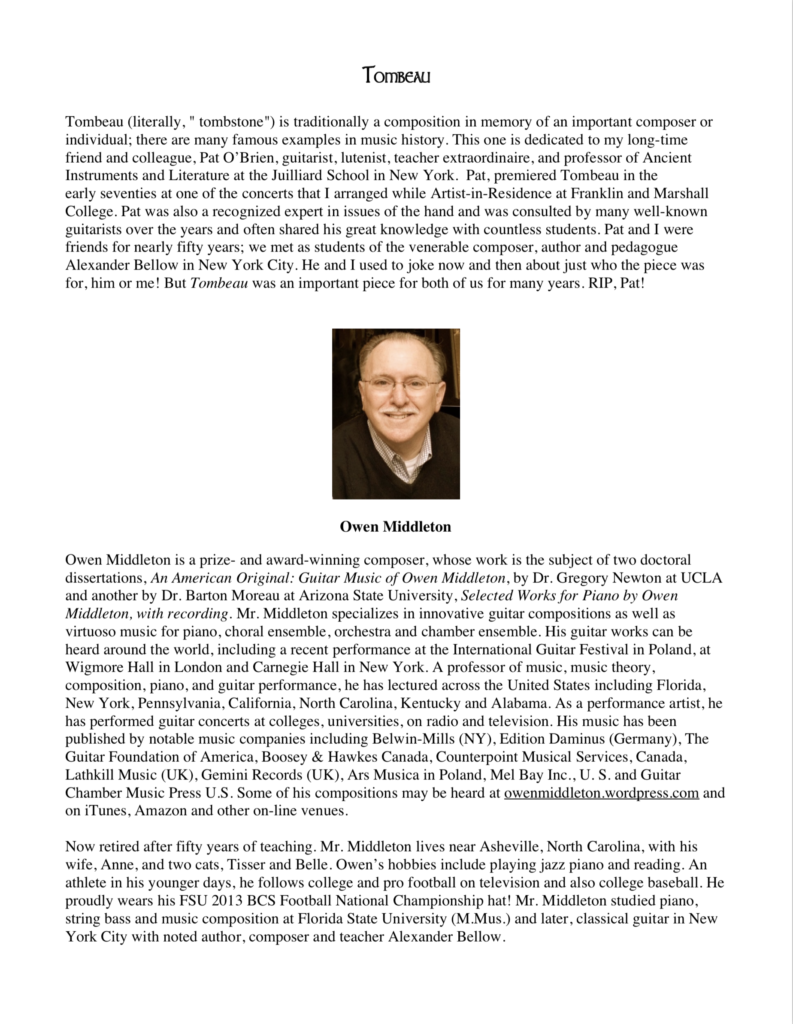 Tombeau Guitar Chamber Music Press