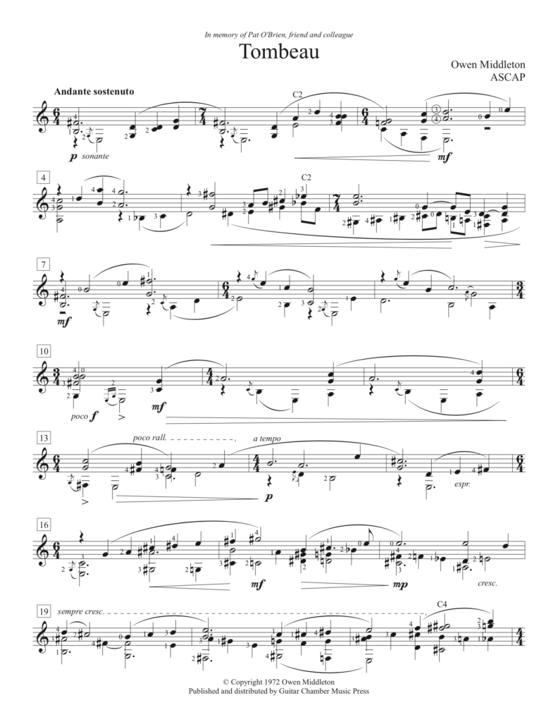 Tombeau Guitar Chamber Music Press