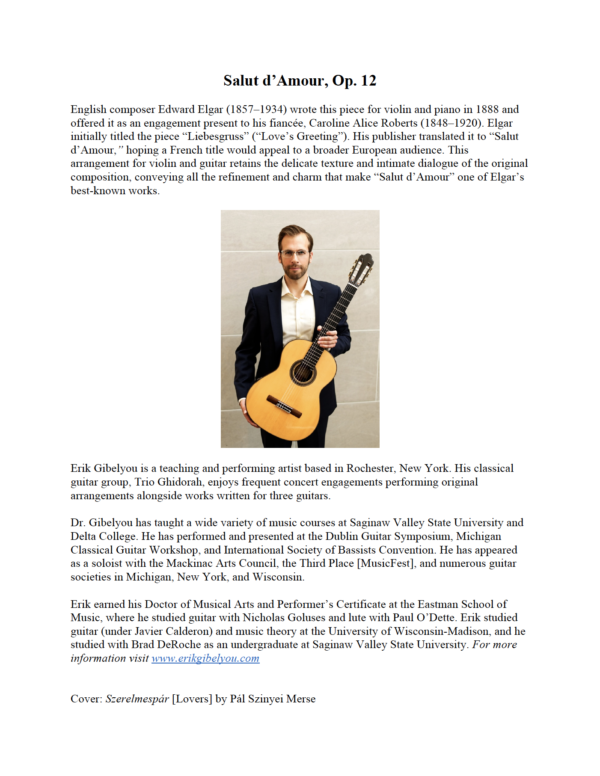 Salut d'Amour, Op. 12 for Violin and Guitar - Image 2