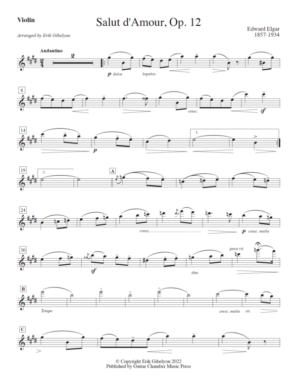 Salut d'Amour, Op. 12 for Violin and Guitar - Image 4