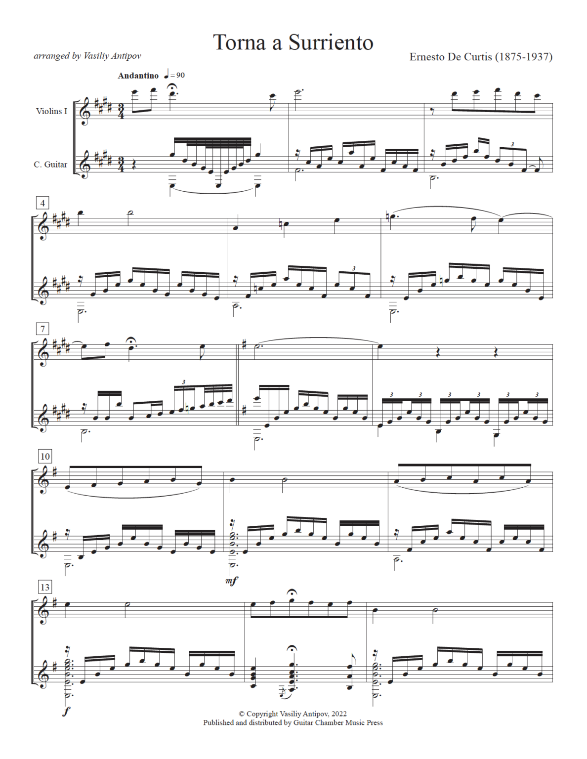 Surriento Torna a Surriento for Violin and Guitar – Guitar Chamber Music Press