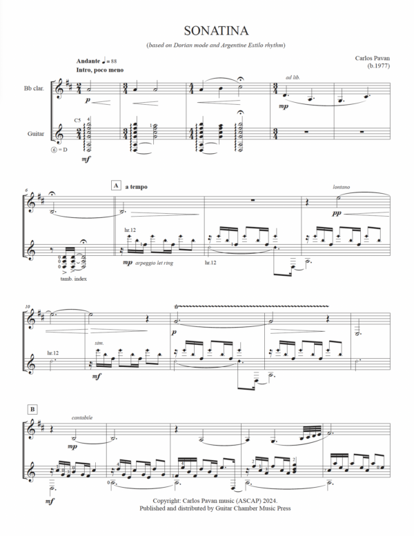 Sonatina for Clarinet and Guitar - Image 3
